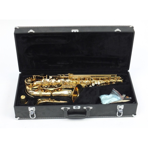 2236 - Jupiter 500 series brass saxophone, with Mother of Perl keys and fitted case, numbered 101116, 63cm ... 