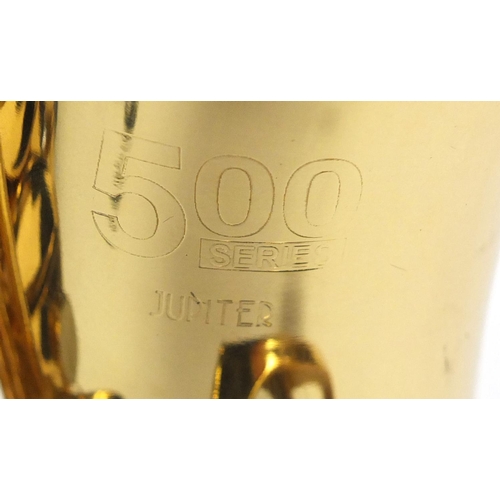 2236 - Jupiter 500 series brass saxophone, with Mother of Perl keys and fitted case, numbered 101116, 63cm ... 