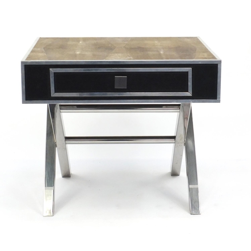 2019 - Contemporary chrome and leather centre table with shagreen top, 60cm H x 70.5cm W x 60.5cm D