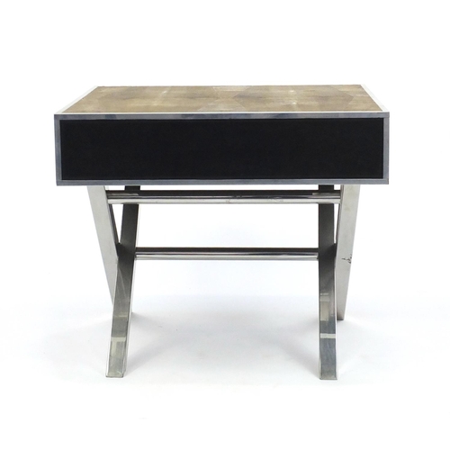 2019 - Contemporary chrome and leather centre table with shagreen top, 60cm H x 70.5cm W x 60.5cm D