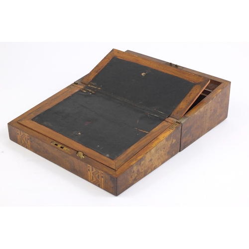 2226 - Victorian inlaid walnut writing slope, with fitted interior, 15cm H x 35cm W x 22.5cm D