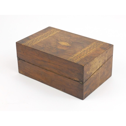 2226 - Victorian inlaid walnut writing slope, with fitted interior, 15cm H x 35cm W x 22.5cm D