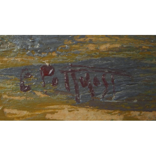 2204 - Children playing in the sea, oil on wood panel, bearing an indistinct signature possibly C Pottyas? ... 