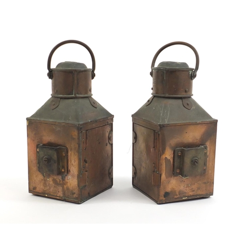 2216 - Pair of Tolman copper ships lanterns, Port and Starboard, each 22.5cm high