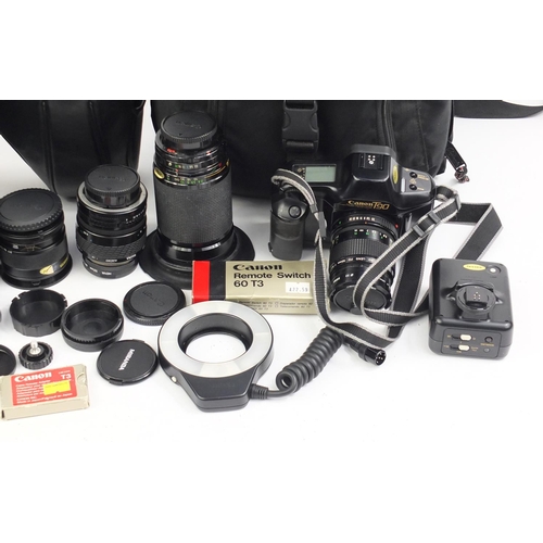 2225 - Two Canon camera outfits, Canon T90 and Canon EOS30 bodies with lenses including Tamron, both with c... 