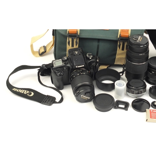 2225 - Two Canon camera outfits, Canon T90 and Canon EOS30 bodies with lenses including Tamron, both with c... 