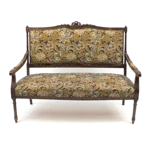 2036 - 19th century French carved walnut salon suite comprising a two seater settee and two armchairs with ... 
