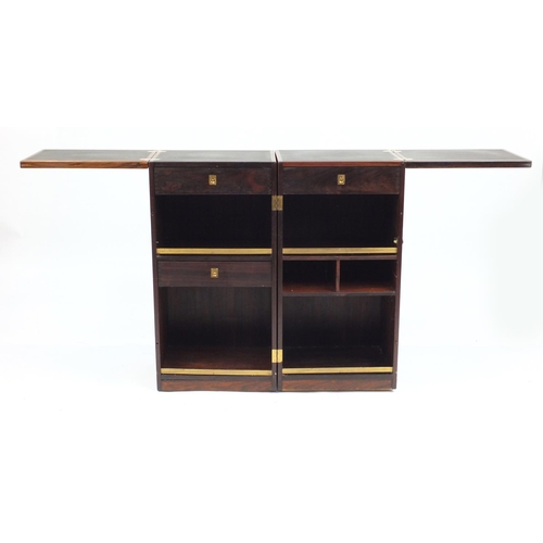 2060 - Rosewood Campaign style folding bar, with inset brass handles and mounts, 90cm H x 60cm W x 45cm D w... 