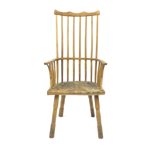 2018 - Antique elm comb back chair, 95cm high