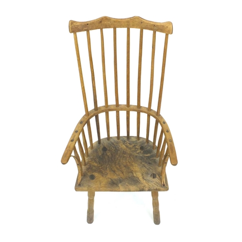 2018 - Antique elm comb back chair, 95cm high