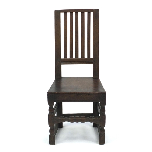 2130 - 18th century oak slate back chair, 96cm high