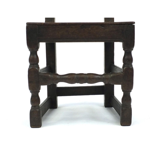 2130 - 18th century oak slate back chair, 96cm high