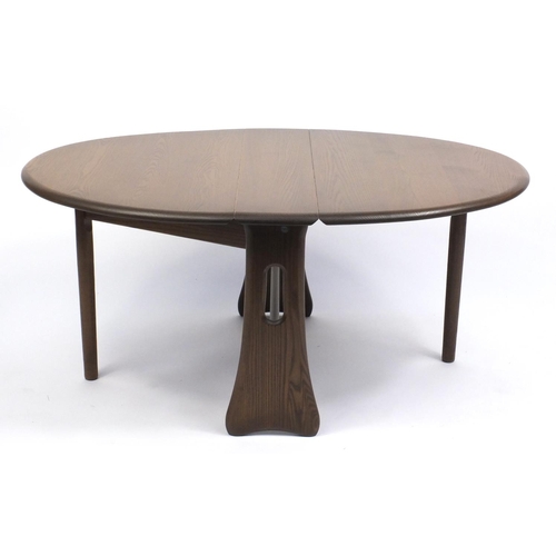 2124 - Ercol elm Golden Dawn drop leaf occasional table, 47cm H x 17cm W x 70m D when closed