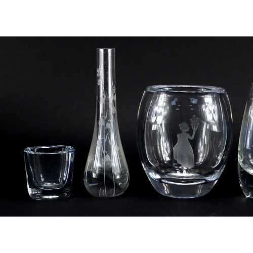 2213 - Swedish etched glassware including Orrefors and Stromberg, the largest 19cm high