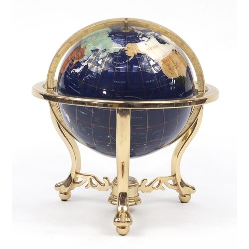 2078 - Large gilt metal framed specimen table globe, with compass under tier, 47cm high