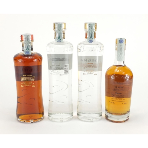 2325 - Four bottles of Grappa, three Segnana and one Nanmoni