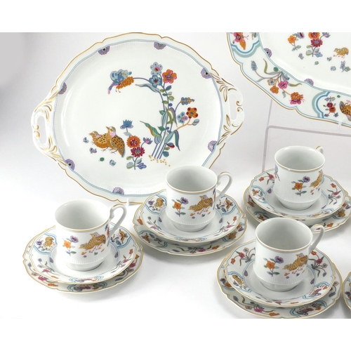 2071 - Limoges teaware decorated with birds and flowers including teapot, platter, cups and saucers