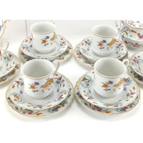 2071 - Limoges teaware decorated with birds and flowers including teapot, platter, cups and saucers