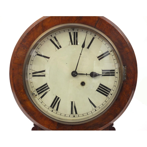 2015 - Victorian walnut drop dial wall clock, with Roman numerals, 57.5cm high