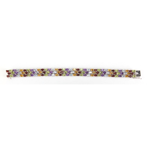 2826 - Sterling silver multi colour gemstone bracelet, 18cm in length, approximate weight 41.7g