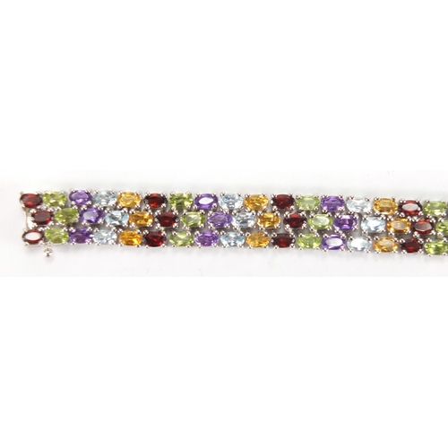 2826 - Sterling silver multi colour gemstone bracelet, 18cm in length, approximate weight 41.7g