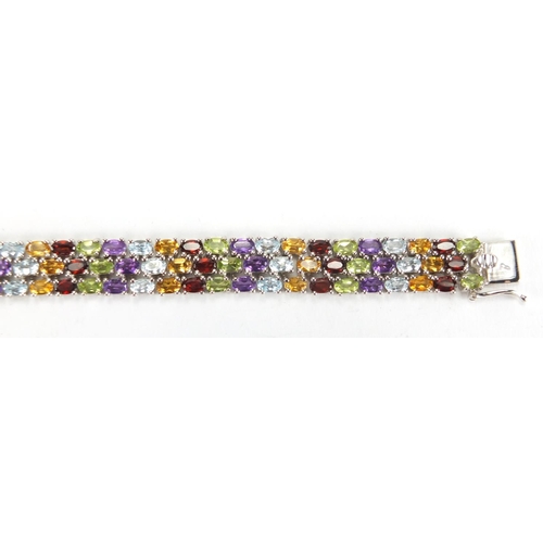 2826 - Sterling silver multi colour gemstone bracelet, 18cm in length, approximate weight 41.7g