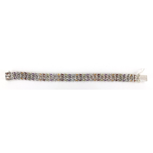 2826 - Sterling silver multi colour gemstone bracelet, 18cm in length, approximate weight 41.7g