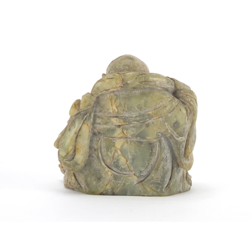 2319 - Chinese green jade carving of seated Buddha, 12cm high