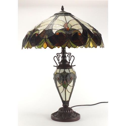 2143 - Large Tiffany design leaded table lamp, with bronzed mounts, 64.5cm high