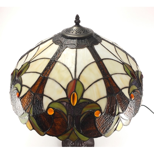 2143 - Large Tiffany design leaded table lamp, with bronzed mounts, 64.5cm high