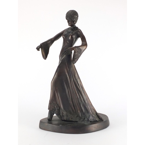 2300 - Patinated bronze figurine of an Art Deco female, 45cm high