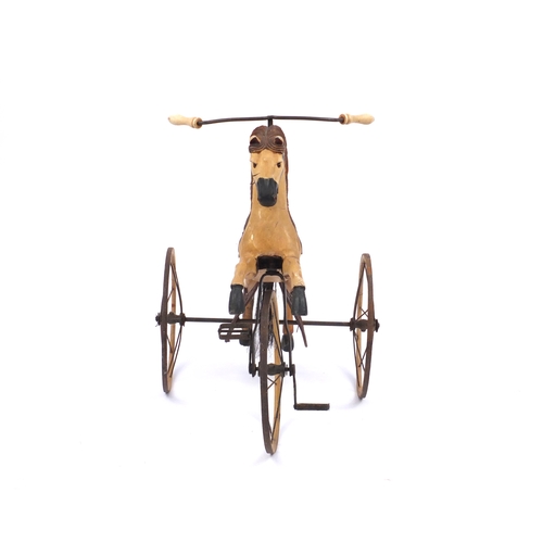 2121 - 19th century French carved wood and painted horse Velocipede, 103cm high