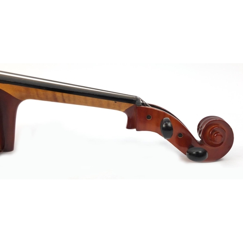 2235 - Czechoslovakian ¾ size cello with bow and protective case, the cello back 27.25 inches