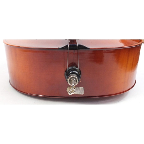 2235 - Czechoslovakian ¾ size cello with bow and protective case, the cello back 27.25 inches