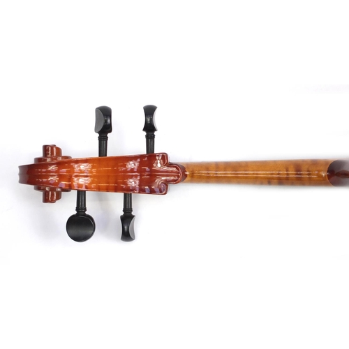 2235 - Czechoslovakian ¾ size cello with bow and protective case, the cello back 27.25 inches