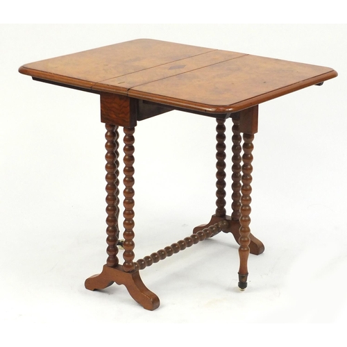 2022 - Victorian burr walnut Sutherland table, with bobbin turned supports and china castors, 53cm H x 50cm... 