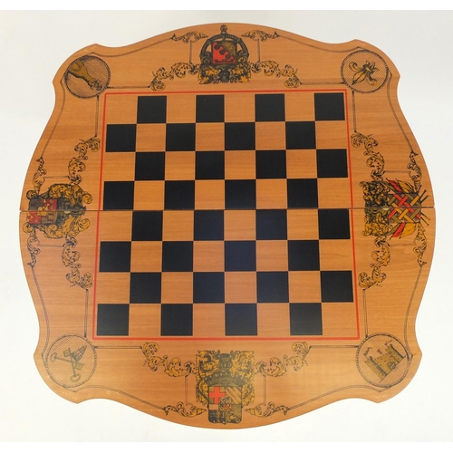 2046 - Folding mahogany chess table, 79cm H x 80cm W x 40cm D (extending to 80cm)