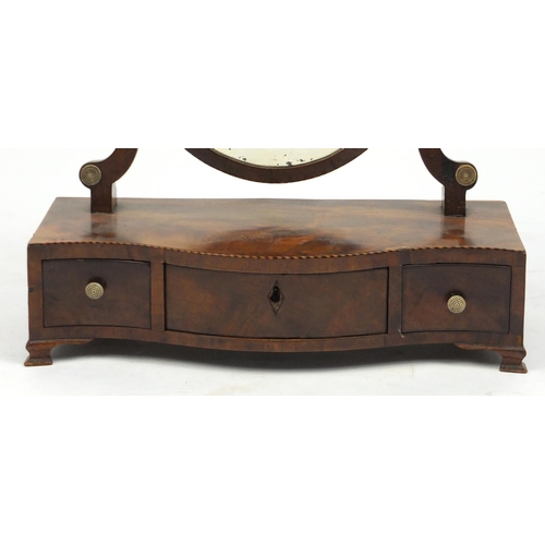 2131 - Georgian oval toilet mirror, the serpentine fronted base with three drawers, 60cm high