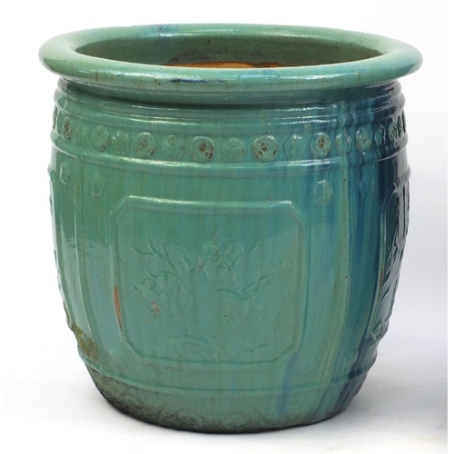 2138 - Pair of large stoneware turquoise glazed planters, each 64cm x 64cm in diameter