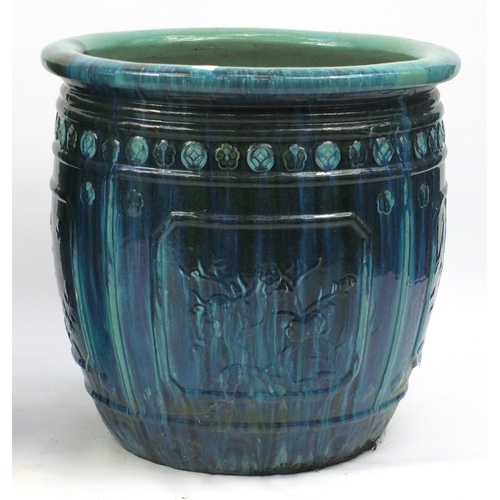 2138 - Pair of large stoneware turquoise glazed planters, each 64cm x 64cm in diameter