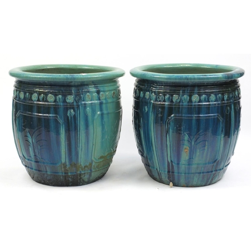 2138 - Pair of large stoneware turquoise glazed planters, each 64cm x 64cm in diameter