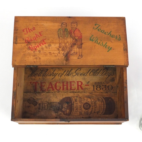 2171 - Teacher's whisky advertising pine crate and a Smith's Potato Crisps glass jar, the pine crate 19cm H... 