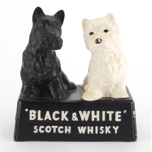 2324 - Vintage black and white Scotch whisky pottery advertising group of two terriers, impressed made in E... 