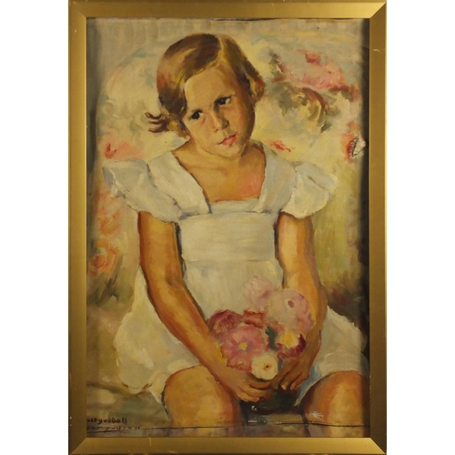 2112 - Portrait of a young girl Bloomsbury school oil on canvas, bearing a signature possibly Beatgoodall, ... 