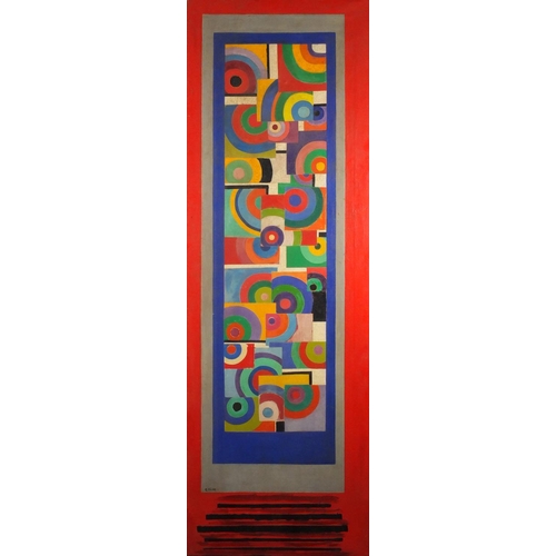 2288 - After Evie Hone - Abstract composition, geometric shapes, oil on canvas, unframed, 153cm x 51cm