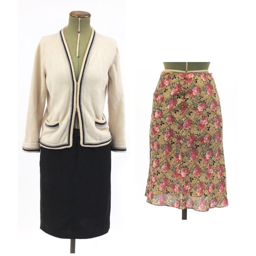 2252 - Chanel cashmere cardigan and two skirts comprising Chanel and Christian Dior, The Dior skirt size 8