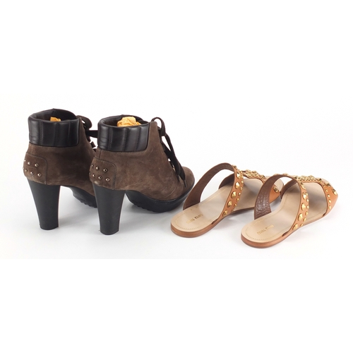 2261 - Tod's brown suede and leather boots and a pair of Miu Miu leather sandals, sizes 39 and 39.5, both w... 