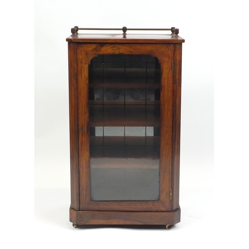 2106 - Victorian inlaid rosewood music cabinet, with galleried top, fitted with three shelves and mirrored ... 