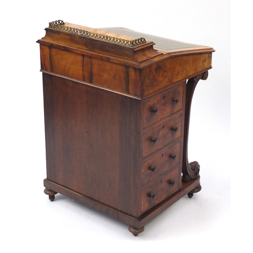 2013 - Victorian inlaid burr walnut davenport, with galleried pen compartment and carved scrolling supports... 
