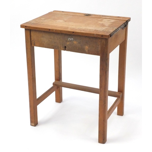 41 - Vintage pine school desk, 71cm H x 56cm W x 44cm D